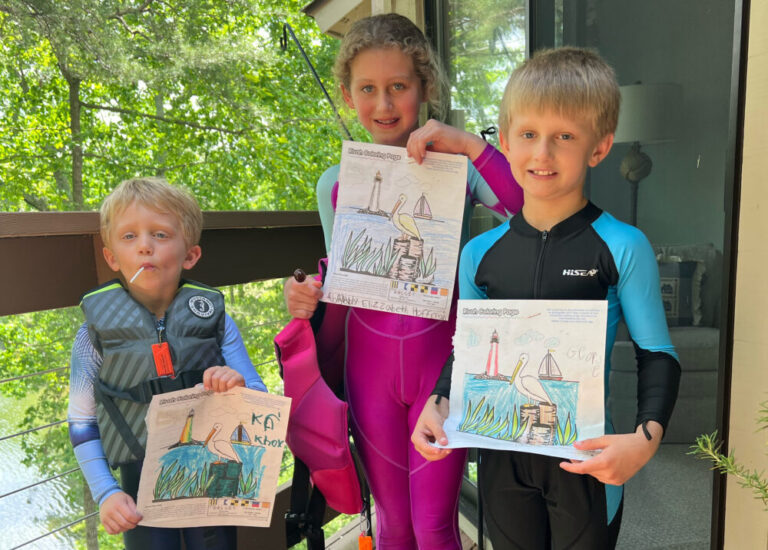 Knox Hoffman, Abby Hoffman and George Hoffman show off their Rivah Coloring Pages